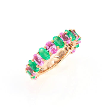 Pink Sapphire & Emerald Oval Eternity Ring