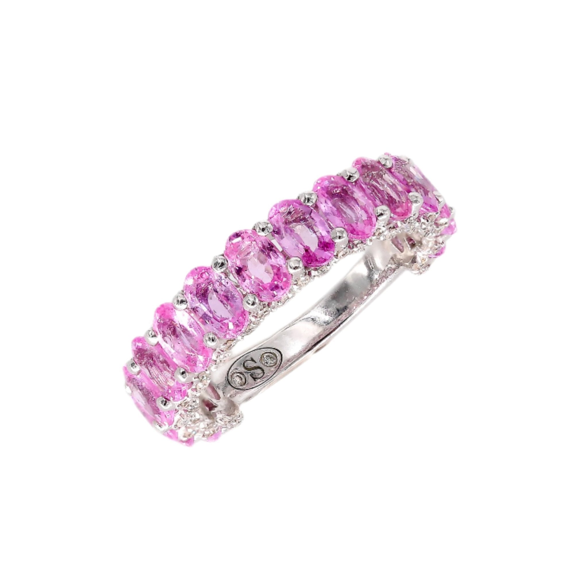 Pink Sapphire Oval Eternity Ring With Illusion Diamonds